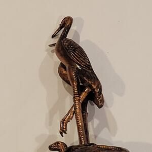 Vintage Rare Chinese Copper Return of Yellow Cranes On Turtle w/Snake Sculpture